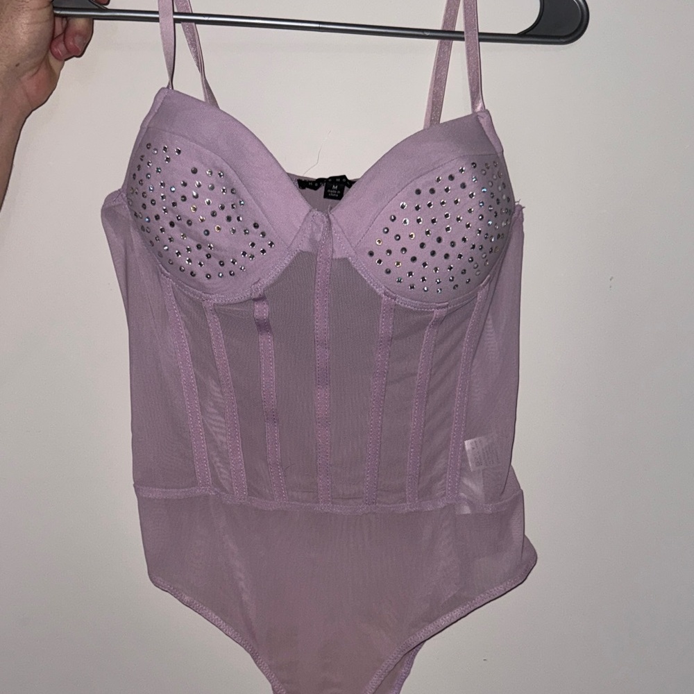 Haute Monde Lavender Studded Corset Bodysuit